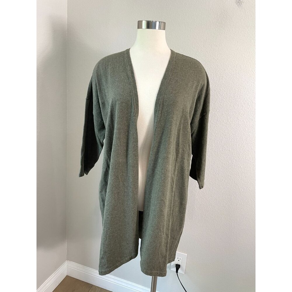 Pure J Jill Womens Large Green Open Front Knit Linen Cotton Blend Cardigan